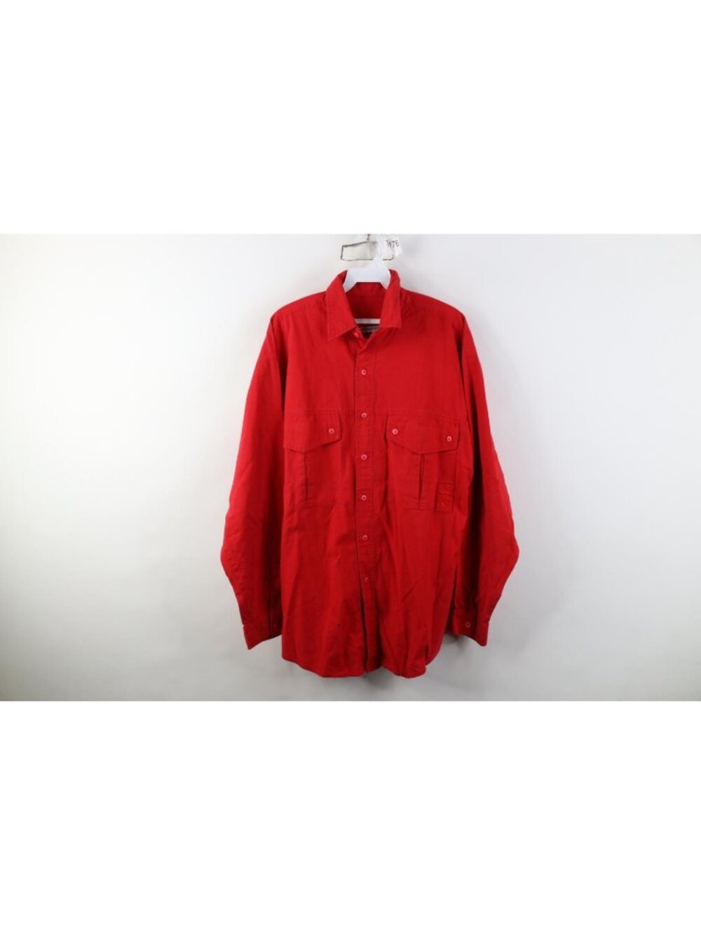 Vintage 90s Streetwear Mens Medium Faded Big Pocket Collared Button Shirt Red